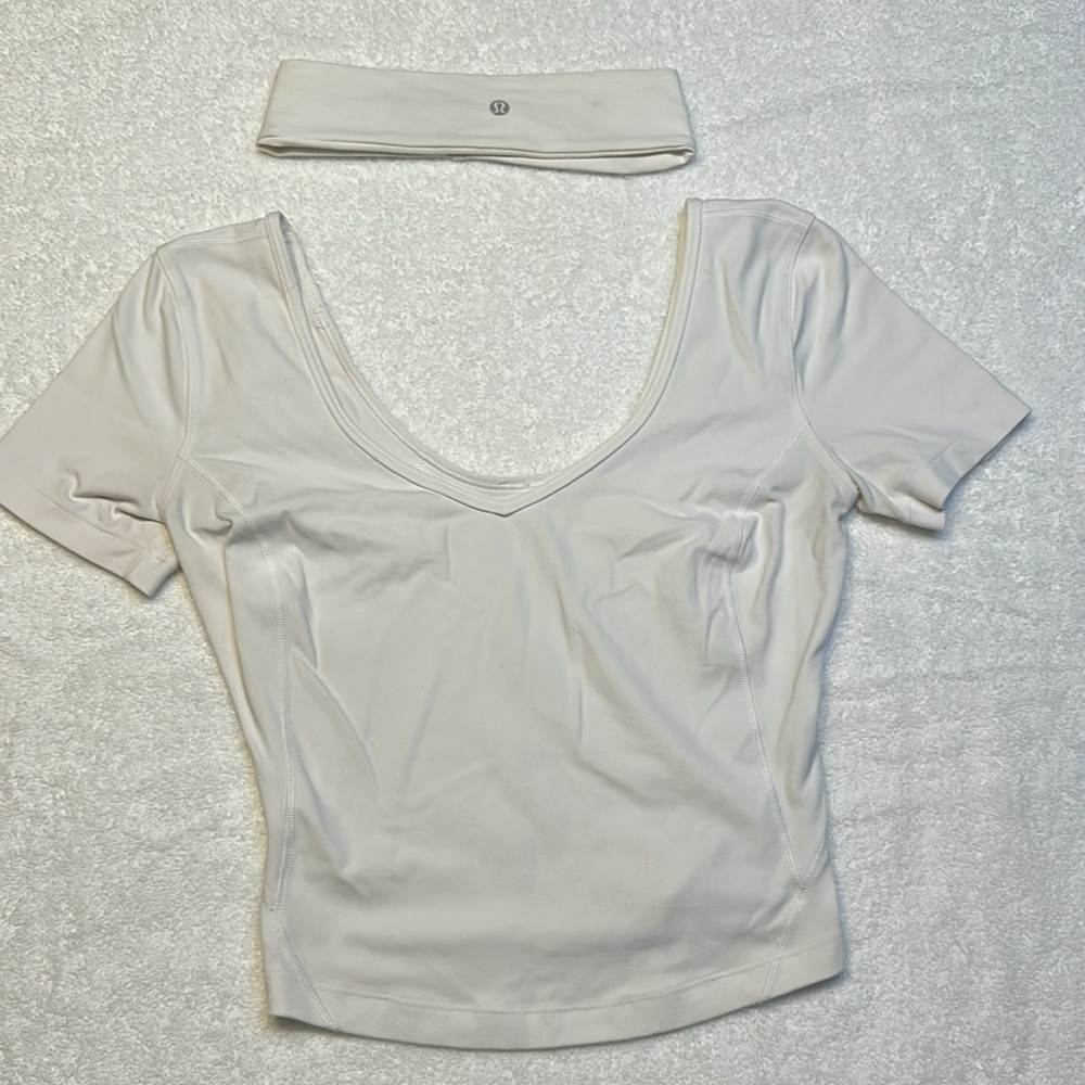 White Lululemon Align Tee With Matching Headband … - image 2